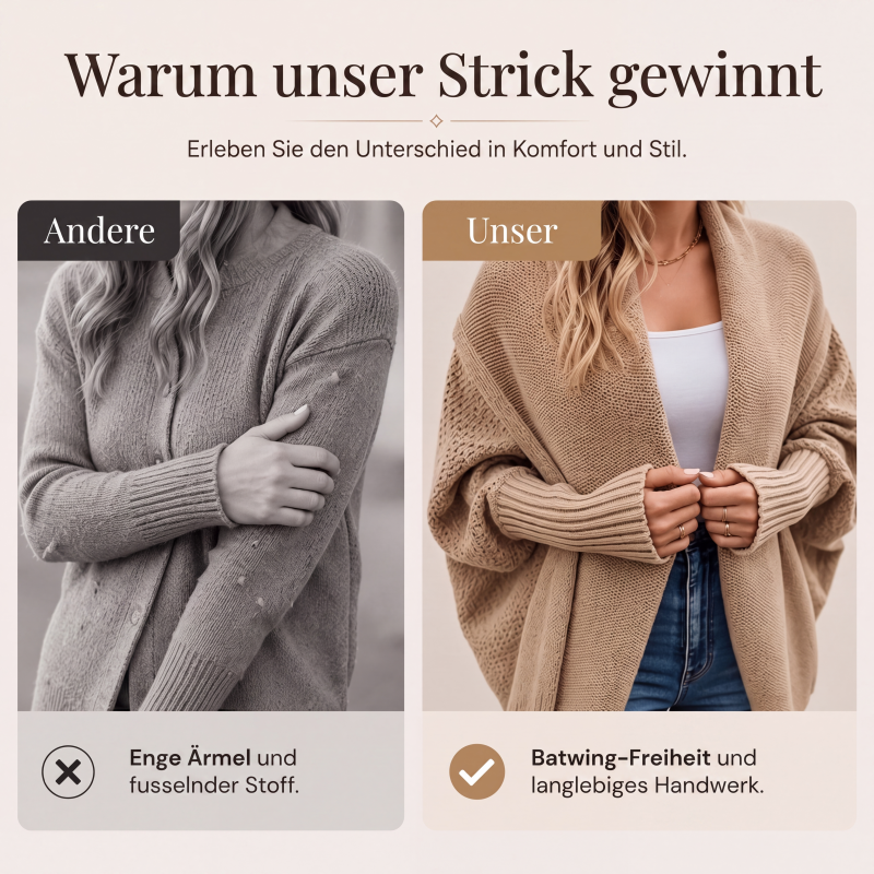 Dicker Strick-Cardigan für Damen mit Fledermausärmeln