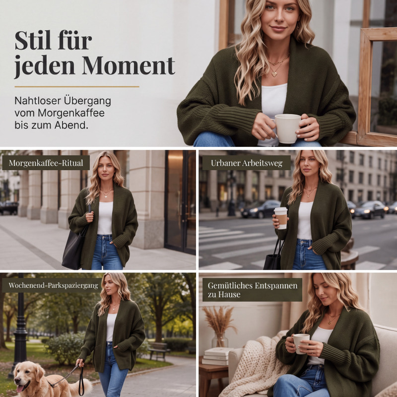 Dicker Strick-Cardigan für Damen mit Fledermausärmeln