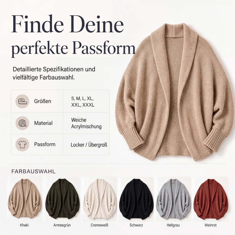 Dicker Strick-Cardigan für Damen mit Fledermausärmeln