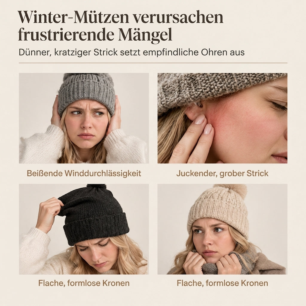Flauschige Damen-Mütze aus Kunstpelz mit süßen Bärenohren, warme Pullover-Mütze für kalte Wintertage