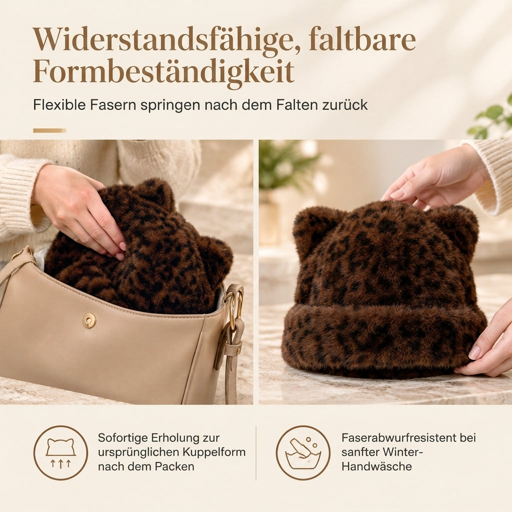Flauschige Damen-Mütze aus Kunstpelz mit süßen Bärenohren, warme Pullover-Mütze für kalte Wintertage