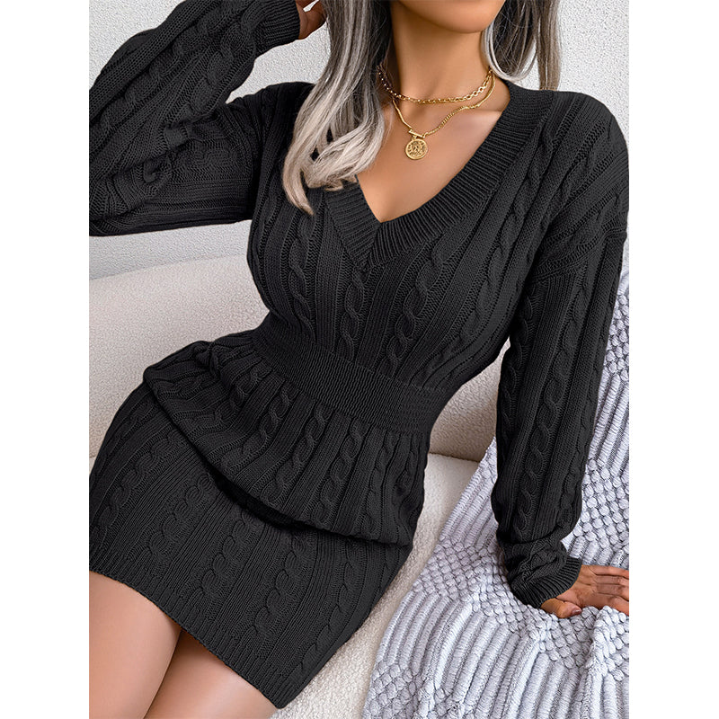 🔥🔥Elegantes Damen-Strickkleid mit Zopfmuster und figurbetontem Schnitt