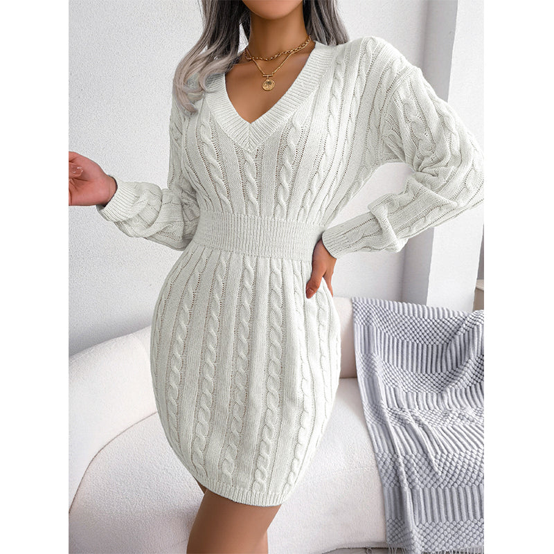 🔥🔥Elegantes Damen-Strickkleid mit Zopfmuster und figurbetontem Schnitt
