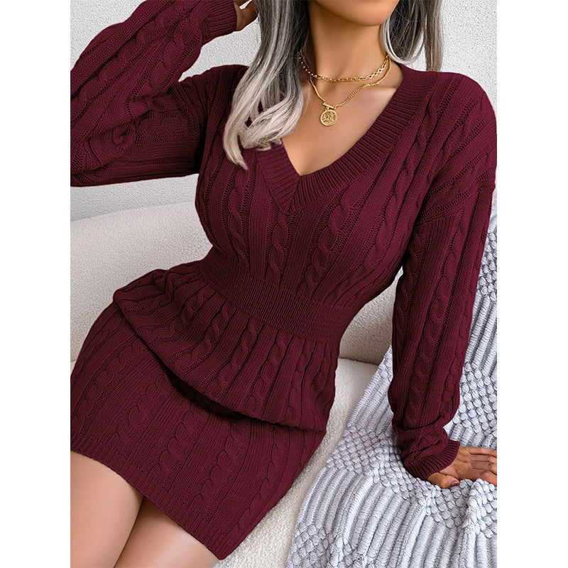 🔥🔥Elegantes Damen-Strickkleid mit Zopfmuster und figurbetontem Schnitt