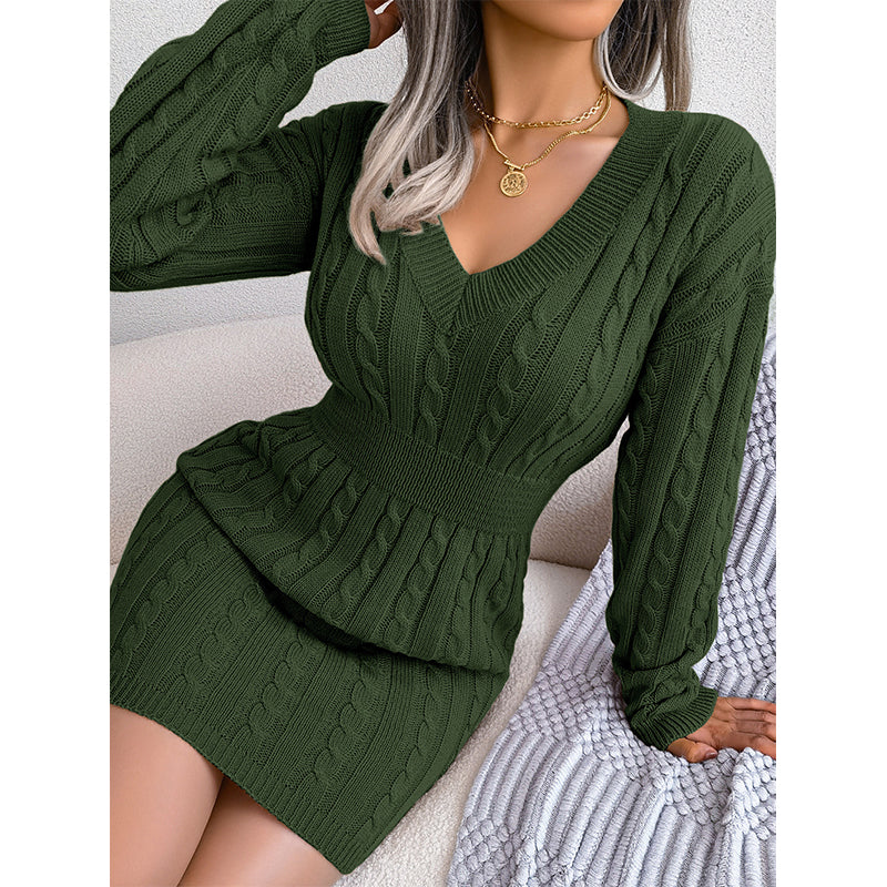 🔥🔥Elegantes Damen-Strickkleid mit Zopfmuster und figurbetontem Schnitt