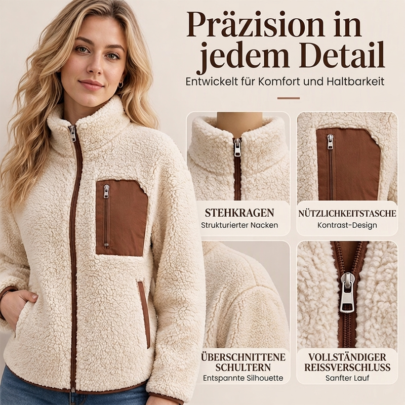 Damen Winter Sherpa Plüschjacke mit durchgehendem Reißverschluss