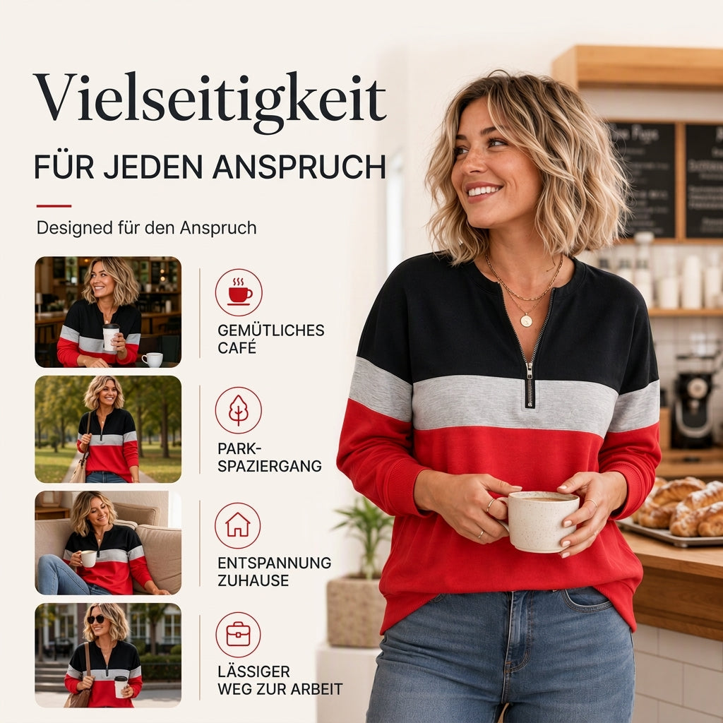 📢🎉🛍️✨Damen-Sweatshirt mit Farbblock und halbem Reißverschluss