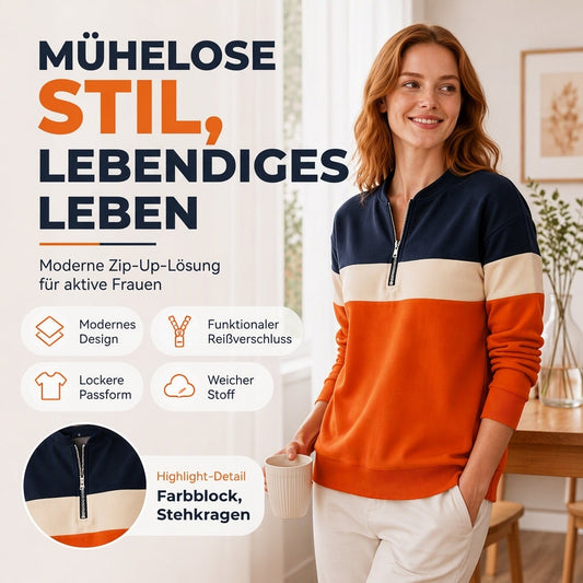 📢🎉🛍️✨Damen-Sweatshirt mit Farbblock und halbem Reißverschluss