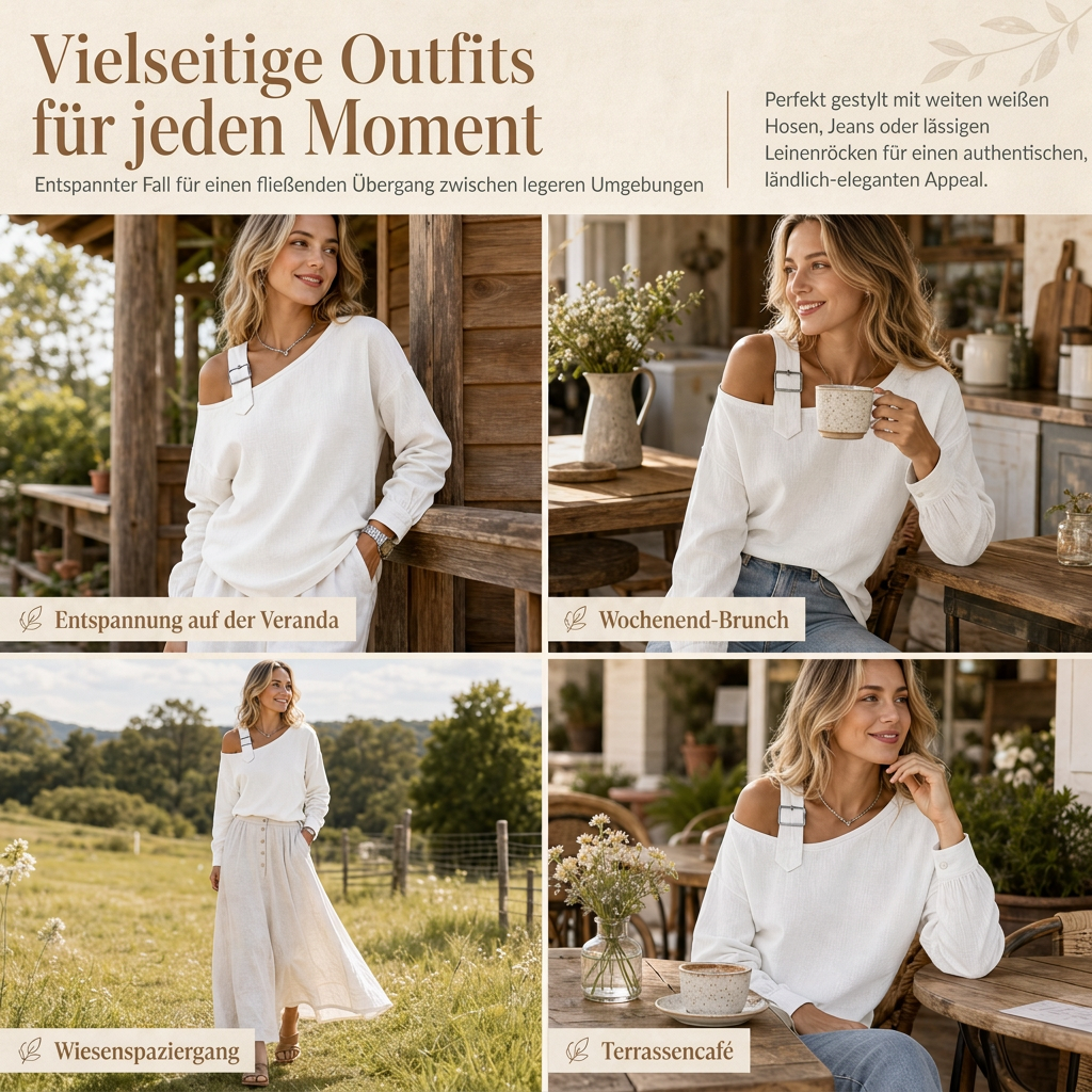 👚 Damen lässiges einfarbiges Leinen-Baumwoll-Oberteil mit freier Schulter – Lässig & atmungsaktiv für Sommer & Freizeit ✨