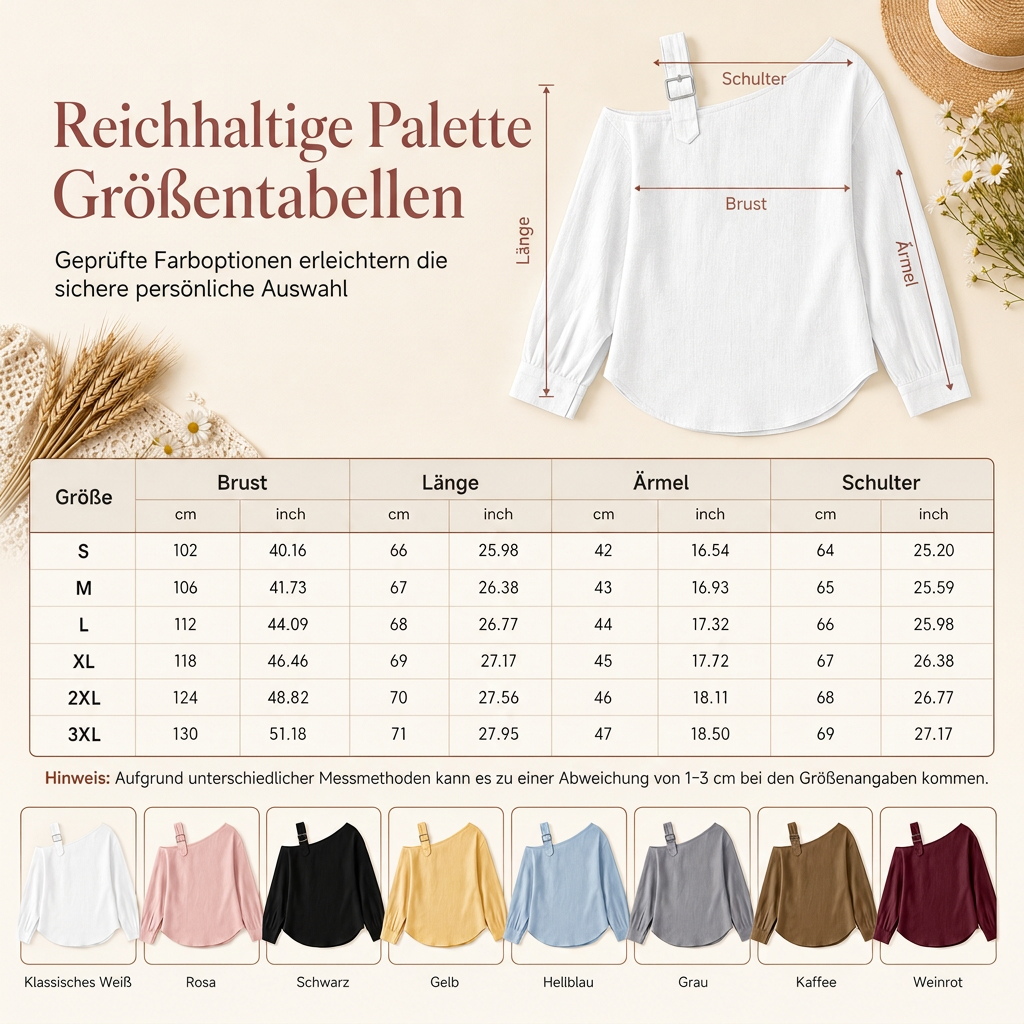 👚 Damen lässiges einfarbiges Leinen-Baumwoll-Oberteil mit freier Schulter – Lässig & atmungsaktiv für Sommer & Freizeit ✨