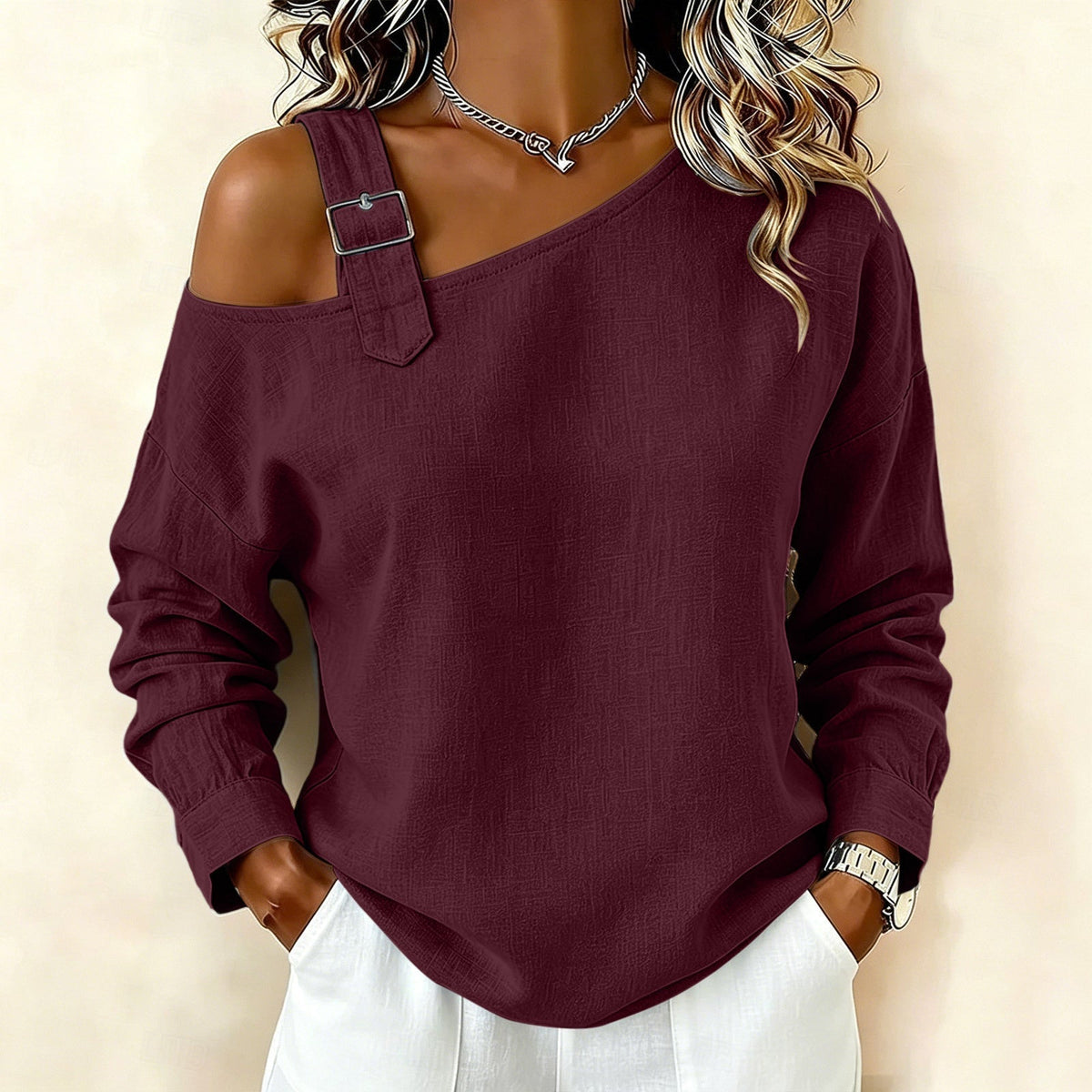👚 Damen lässiges einfarbiges Leinen-Baumwoll-Oberteil mit freier Schulter – Lässig & atmungsaktiv für Sommer & Freizeit ✨