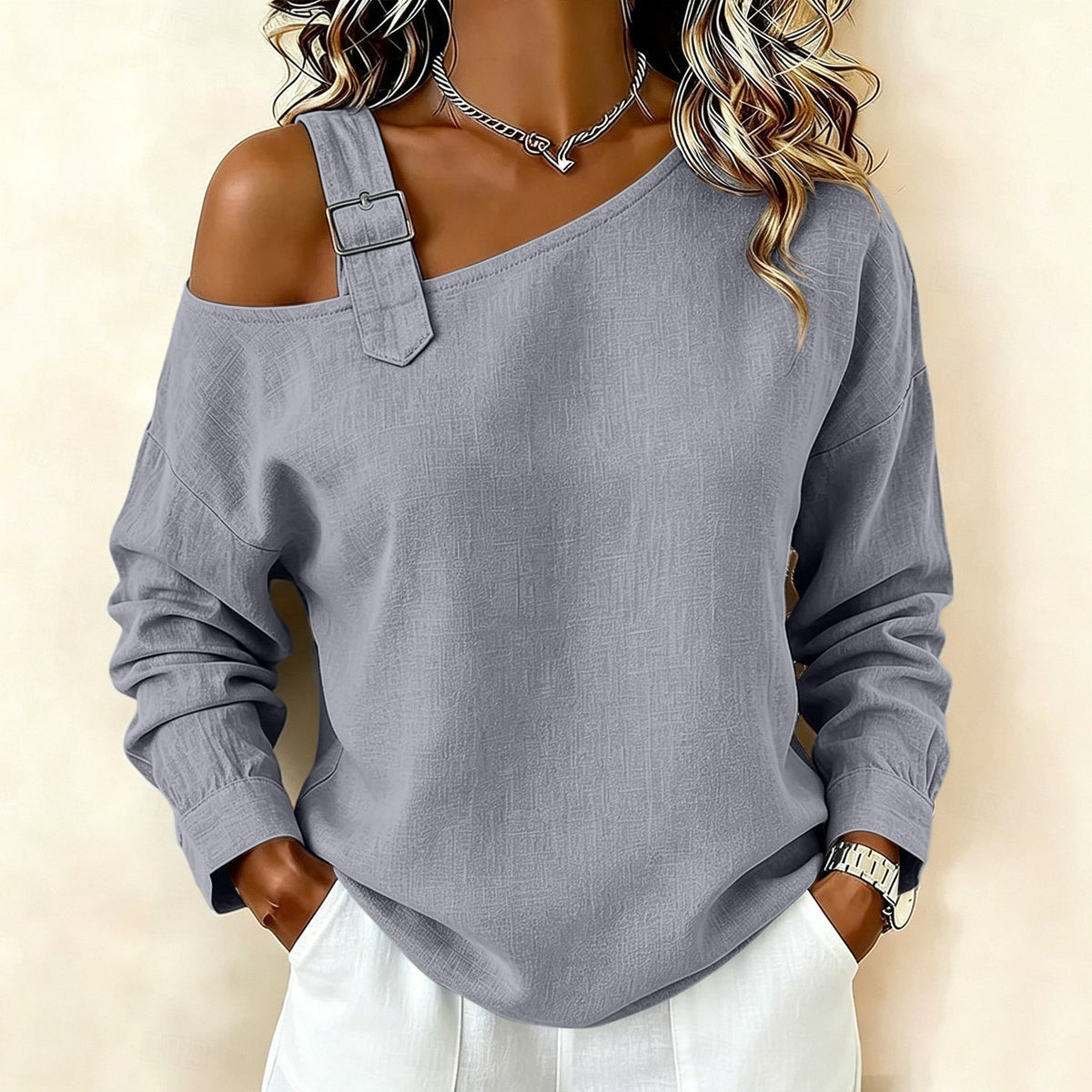 👚 Damen lässiges einfarbiges Leinen-Baumwoll-Oberteil mit freier Schulter – Lässig & atmungsaktiv für Sommer & Freizeit ✨