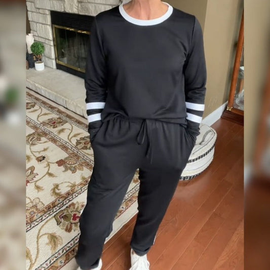 🍁👚 Farbblock-Sweatshirt für Damen mit Rundhalsausschnitt (2-teiliges Set) – Ein lässiges und stilvolles Set ✨