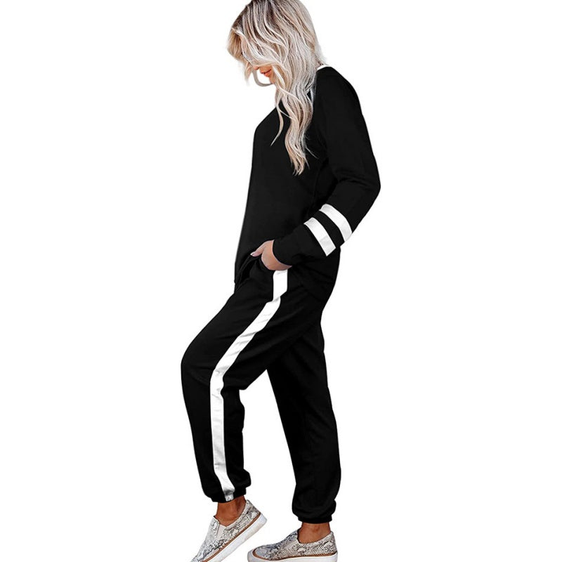 🍁👚 Farbblock-Sweatshirt für Damen mit Rundhalsausschnitt (2-teiliges Set) – Ein lässiges und stilvolles Set ✨