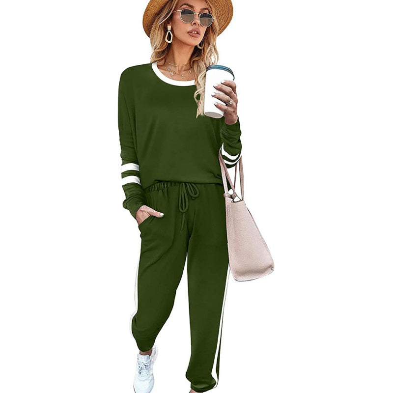 🍁👚 Farbblock-Sweatshirt für Damen mit Rundhalsausschnitt (2-teiliges Set) – Ein lässiges und stilvolles Set ✨