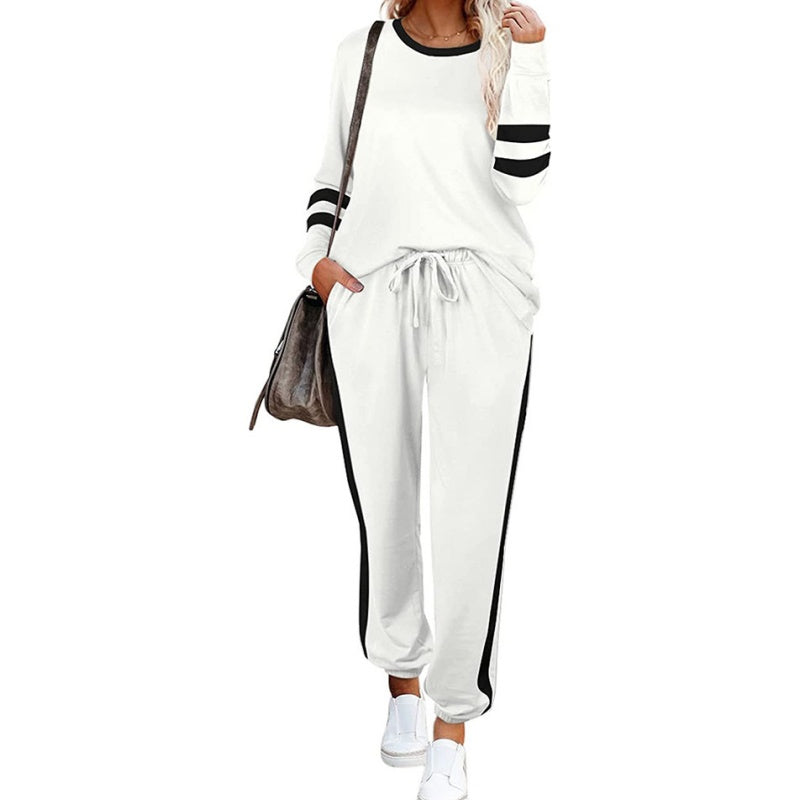 🍁👚 Farbblock-Sweatshirt für Damen mit Rundhalsausschnitt (2-teiliges Set) – Ein lässiges und stilvolles Set ✨