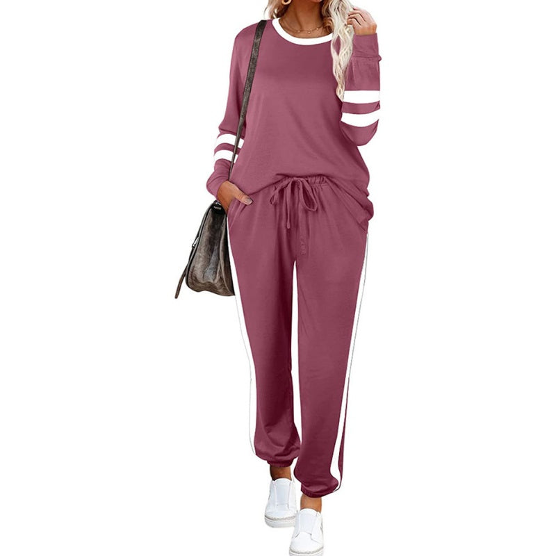 🍁👚 Farbblock-Sweatshirt für Damen mit Rundhalsausschnitt (2-teiliges Set) – Ein lässiges und stilvolles Set ✨