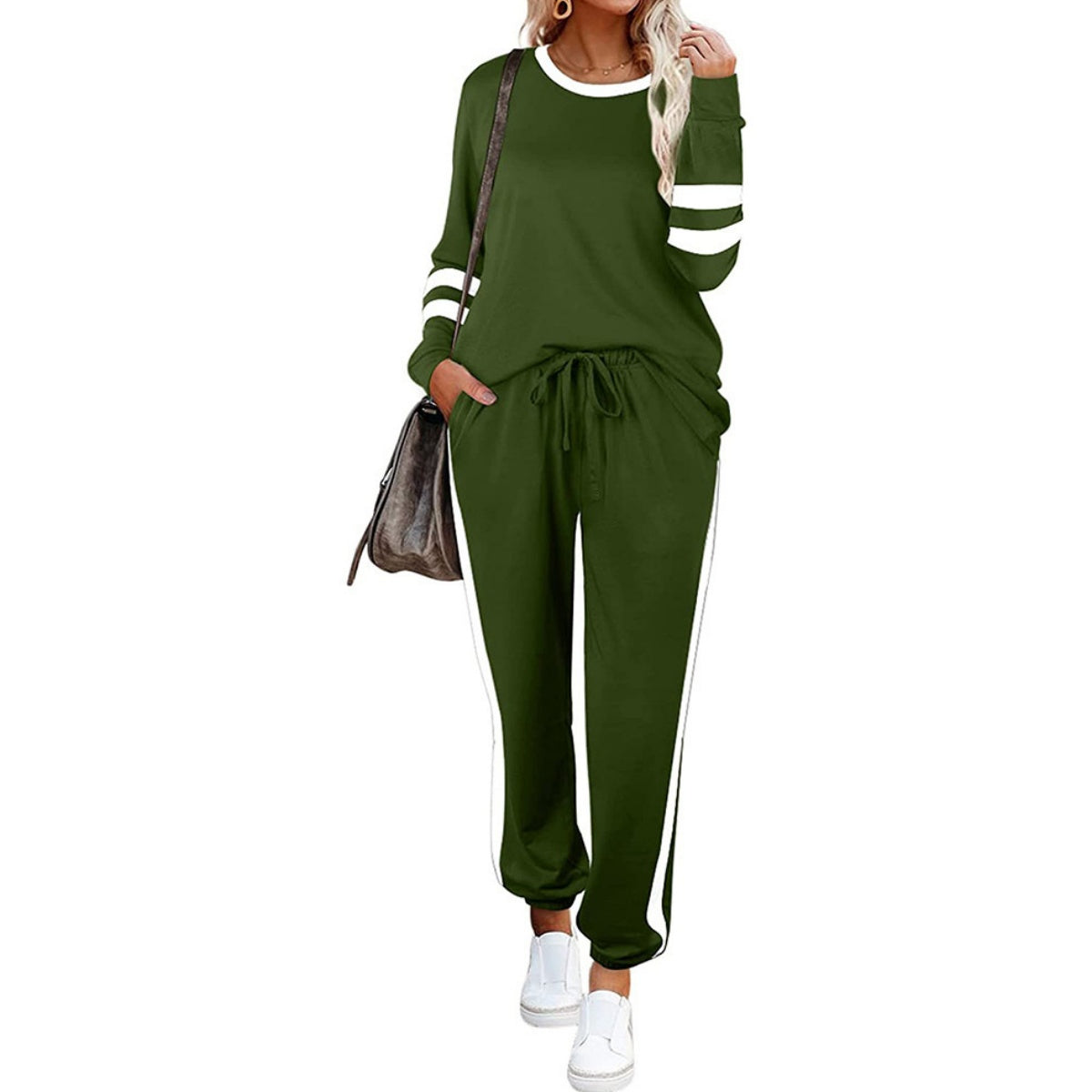 🍁👚 Farbblock-Sweatshirt für Damen mit Rundhalsausschnitt (2-teiliges Set) – Ein lässiges und stilvolles Set ✨