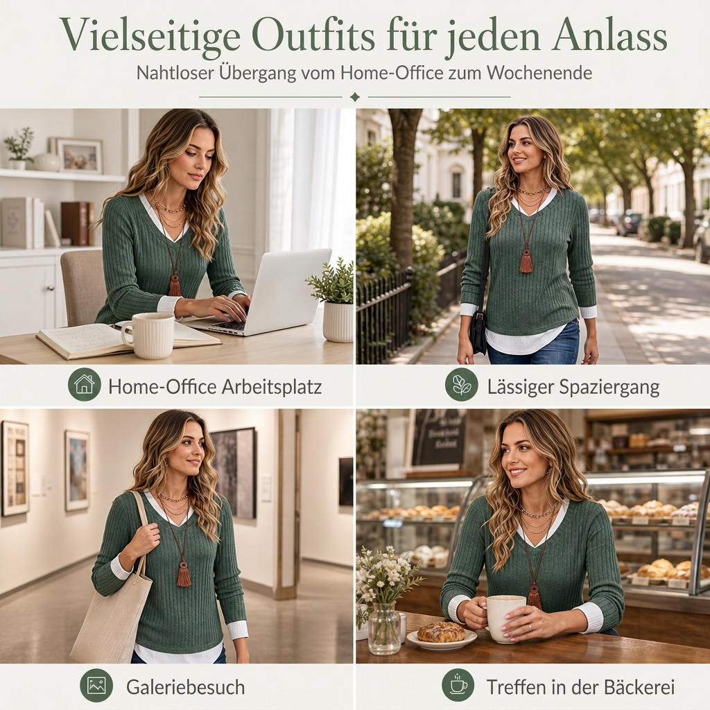 🛍️ Kunst-Zweiteiliger, geschichteter Strickpullover – Lässiges Sweatshirt-Oberteil, vielseitig kombinierbar ✨