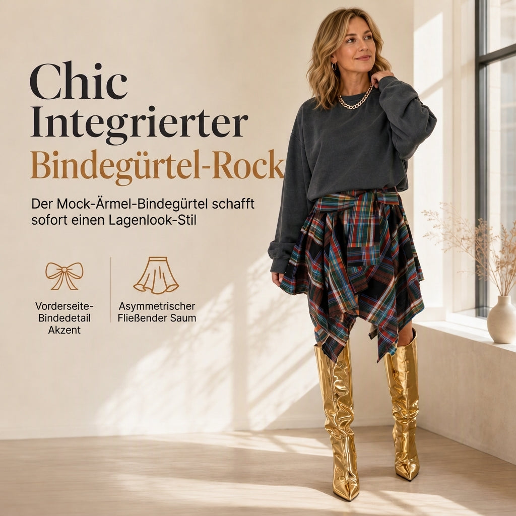 🔥 Bestseller – 50% Rabatt! Hohe Taille, asymmetrisches Karomuster, Patchwork-Rock für Damen 🔥