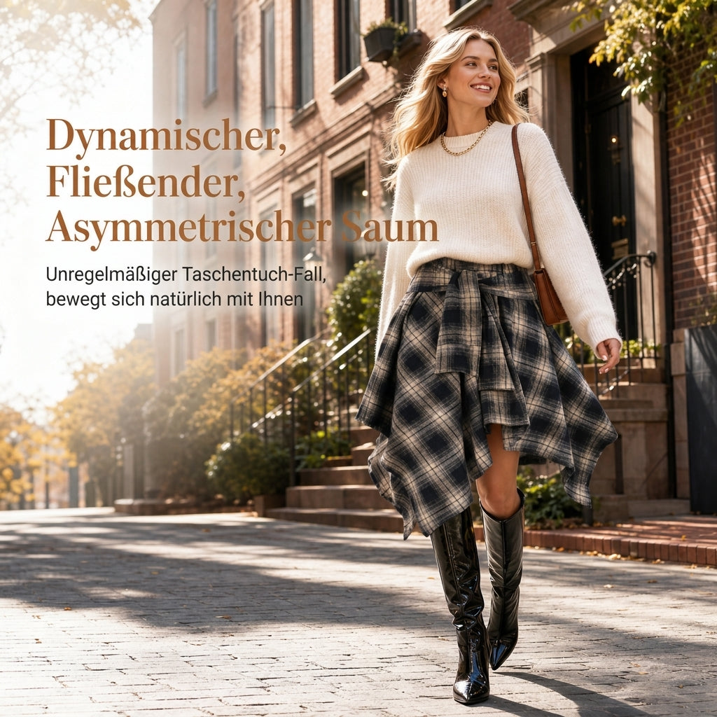 🔥 Bestseller – 50% Rabatt! Hohe Taille, asymmetrisches Karomuster, Patchwork-Rock für Damen 🔥