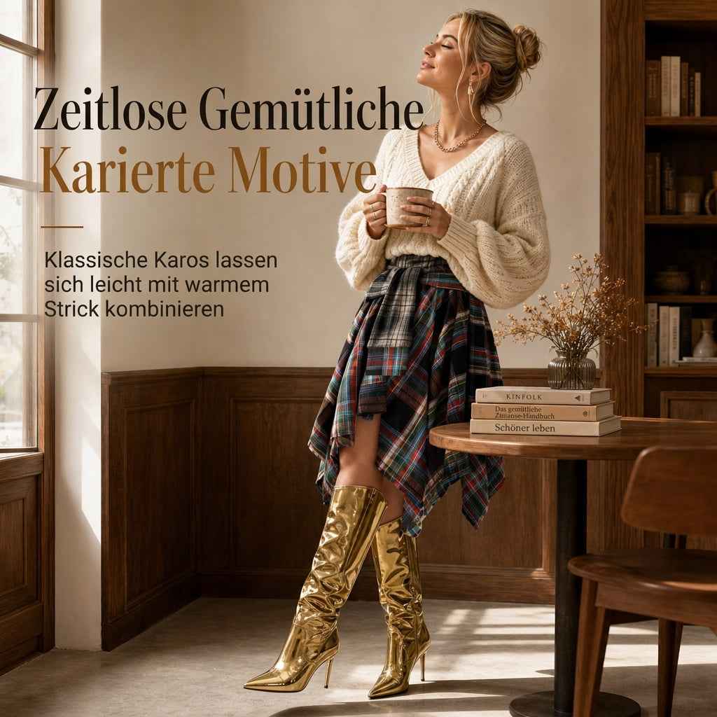 🔥 Bestseller – 50% Rabatt! Hohe Taille, asymmetrisches Karomuster, Patchwork-Rock für Damen 🔥