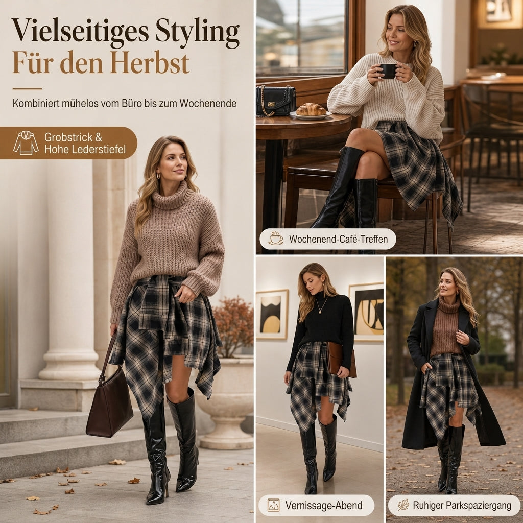 🔥 Bestseller – 50% Rabatt! Hohe Taille, asymmetrisches Karomuster, Patchwork-Rock für Damen 🔥