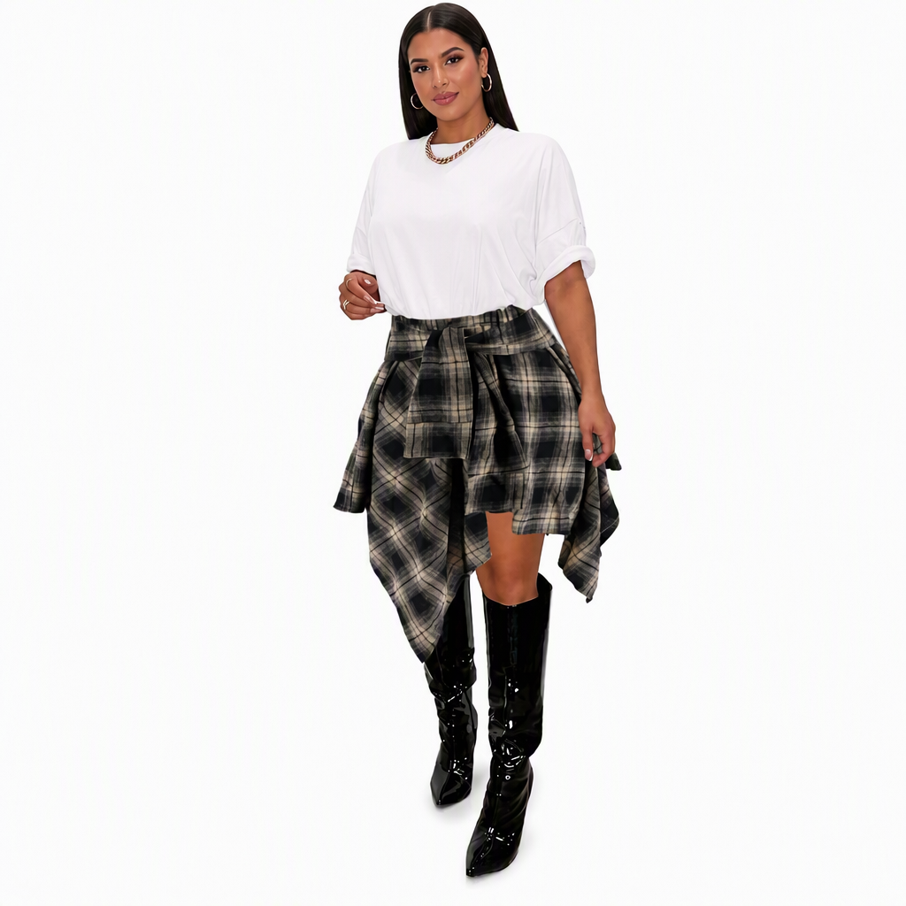 🔥 Bestseller – 50% Rabatt! Hohe Taille, asymmetrisches Karomuster, Patchwork-Rock für Damen 🔥
