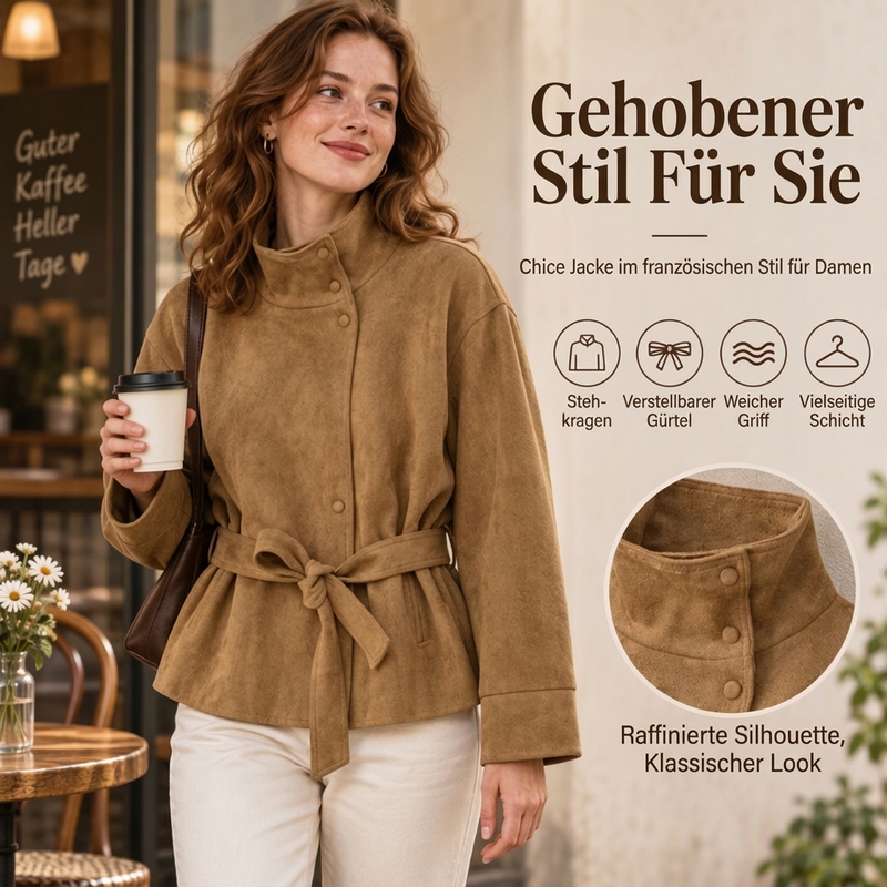 ⚡Damenjacke mit Stehkragen und Gürtel – Elegant für jeden Anlass 📦