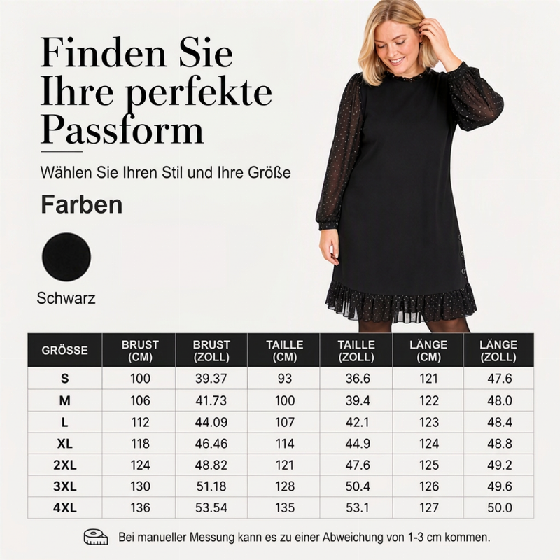 👗 Elegantes Damenkleid mit transparenten Punktenärmeln – Weich, feminin & stilvoll für festliche Anlässe ✨