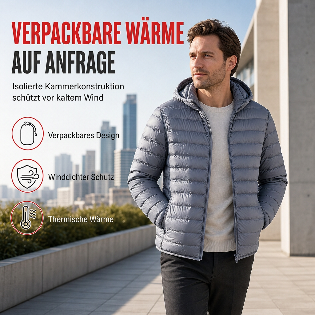 Leichte, gesteppte Herren-Kurzmantel mit Kapuze aus Baumwolle, einfarbig, für Herbst und Winter