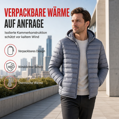 Leichte, gesteppte Herren-Kurzmantel mit Kapuze aus Baumwolle, einfarbig, für Herbst und Winter