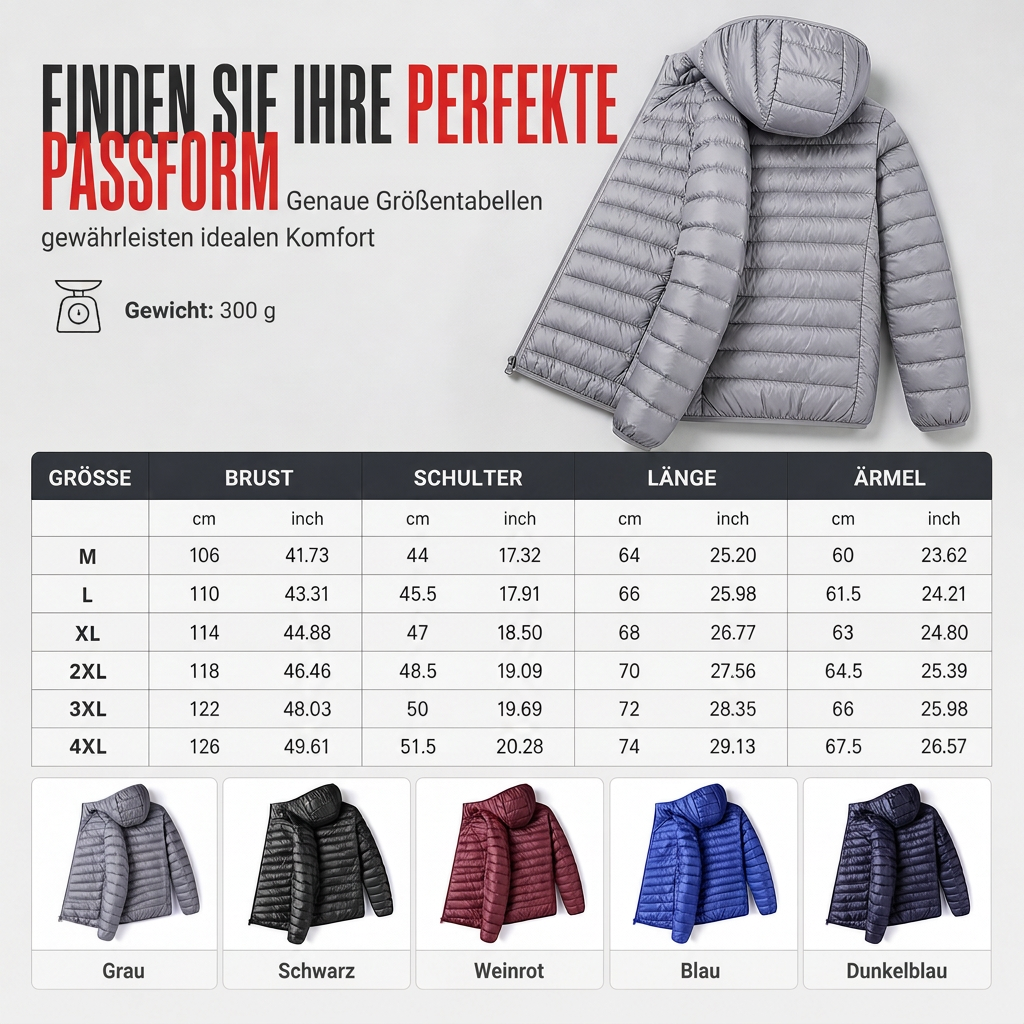Leichte, gesteppte Herren-Kurzmantel mit Kapuze aus Baumwolle, einfarbig, für Herbst und Winter